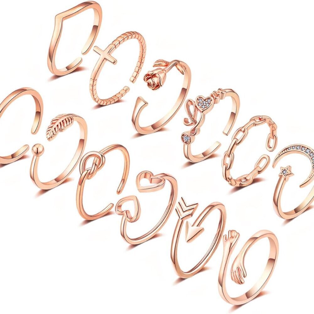 Adjustable 12Pcs Knuckle Rings Set Gold Silver Women's Fashion Stacking Jewelry